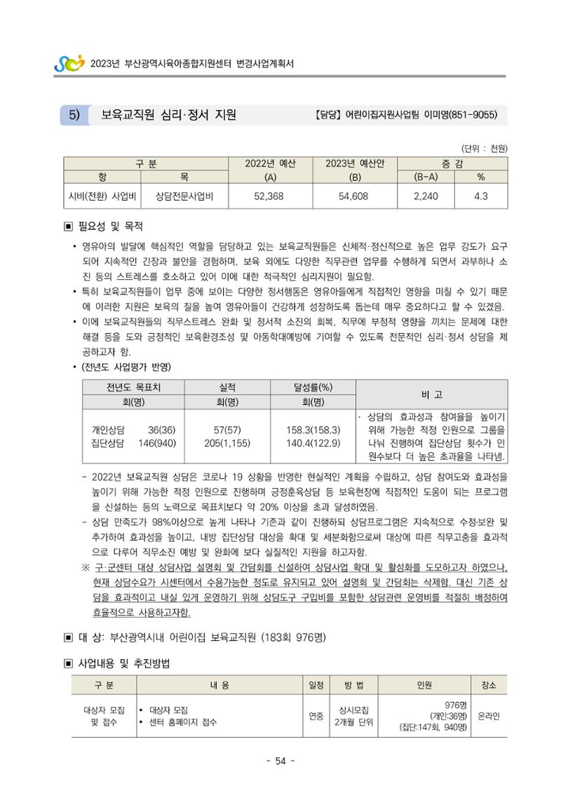 2023 부산광역시육아종합지원센터 변경사업계획서 56페이지