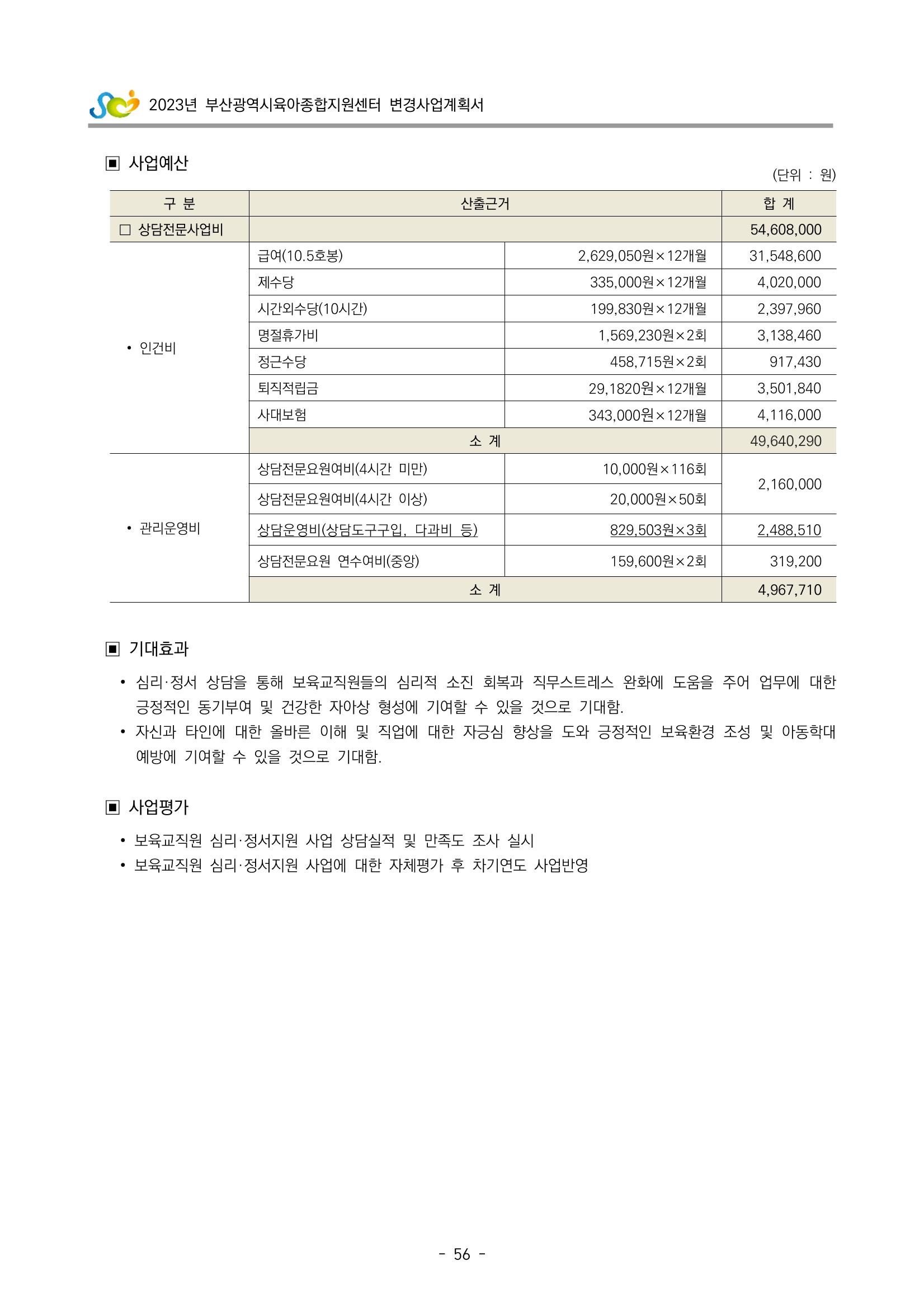 2023 부산광역시육아종합지원센터 변경사업계획서 58페이지