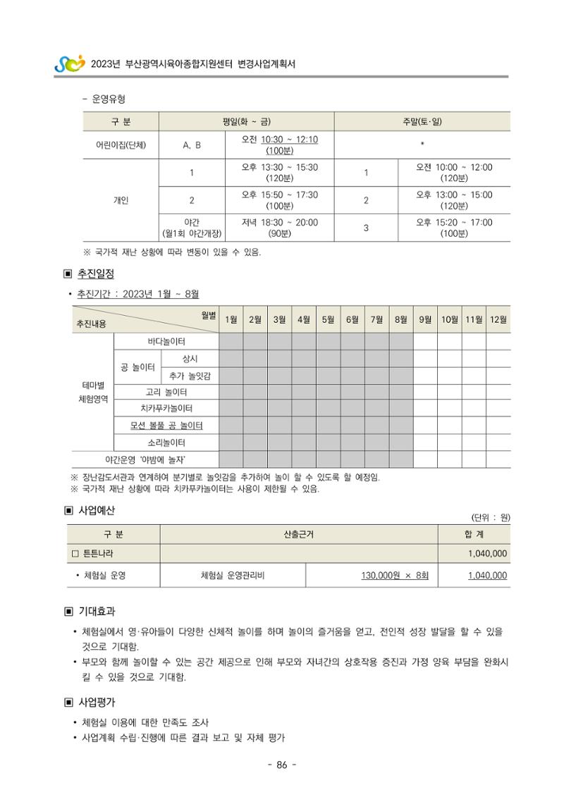 2023 부산광역시육아종합지원센터 변경사업계획서 88페이지