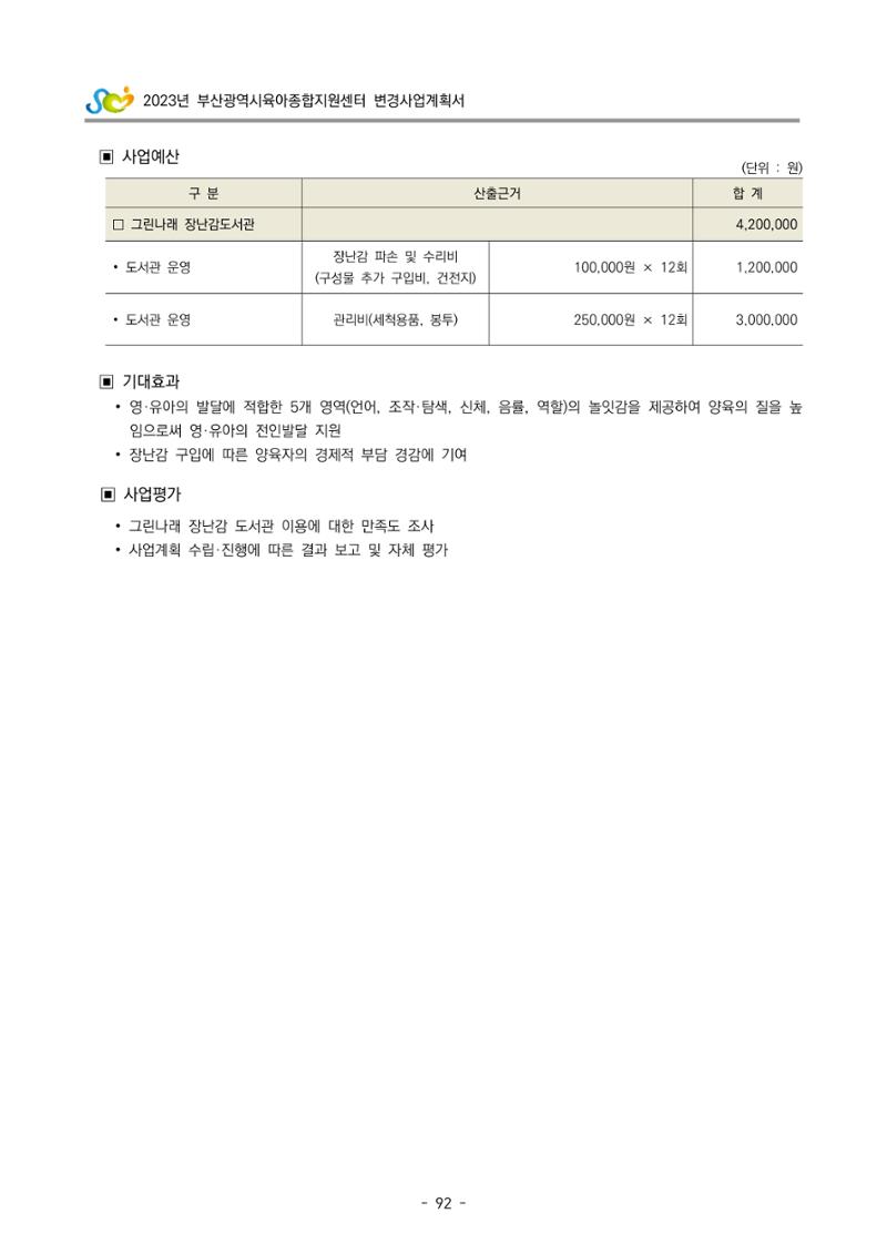 2023 부산광역시육아종합지원센터 변경사업계획서 94페이지