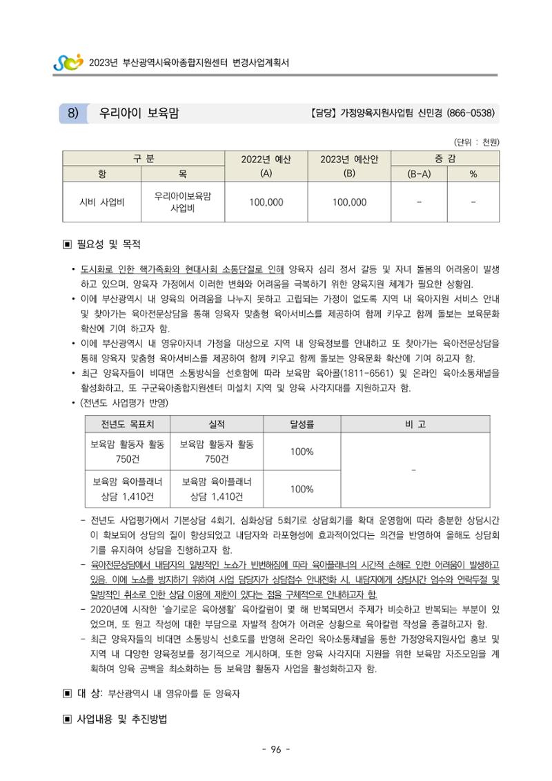 2023 부산광역시육아종합지원센터 변경사업계획서 98페이지