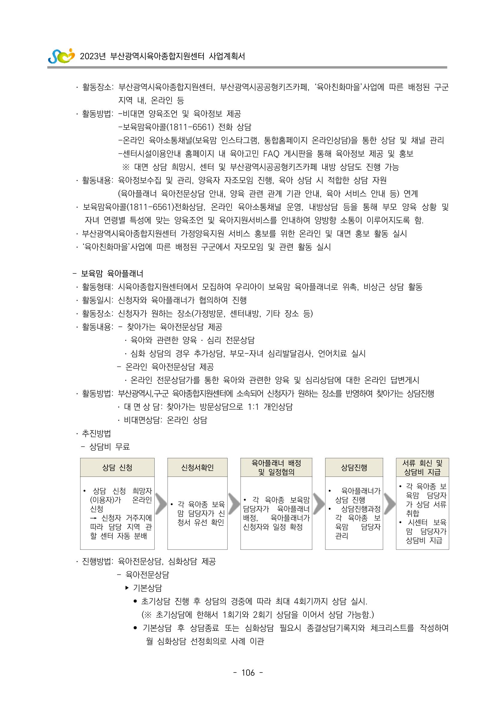 2023 부산광역시육아종합지원센터 사업계획서 108페이지