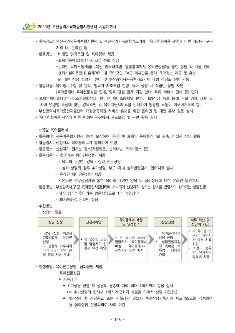 2023 부산광역시육아종합지원센터 사업계획서 108페이지