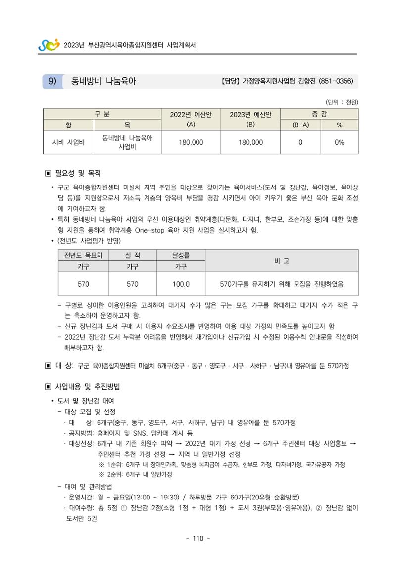 2023 부산광역시육아종합지원센터 사업계획서 112페이지