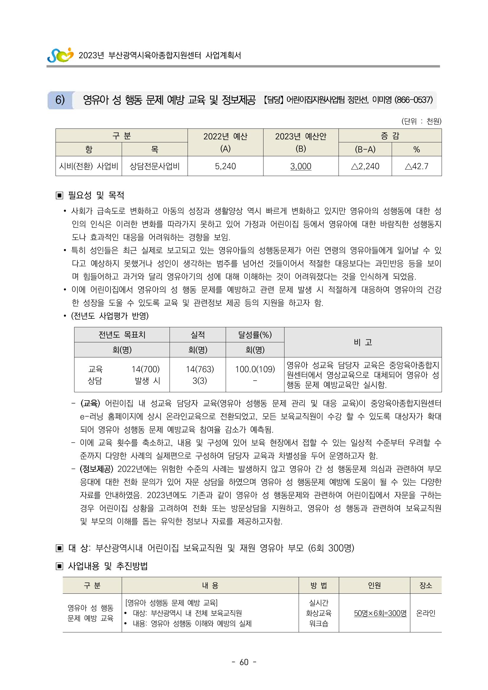2023 부산광역시육아종합지원센터 사업계획서 62페이지