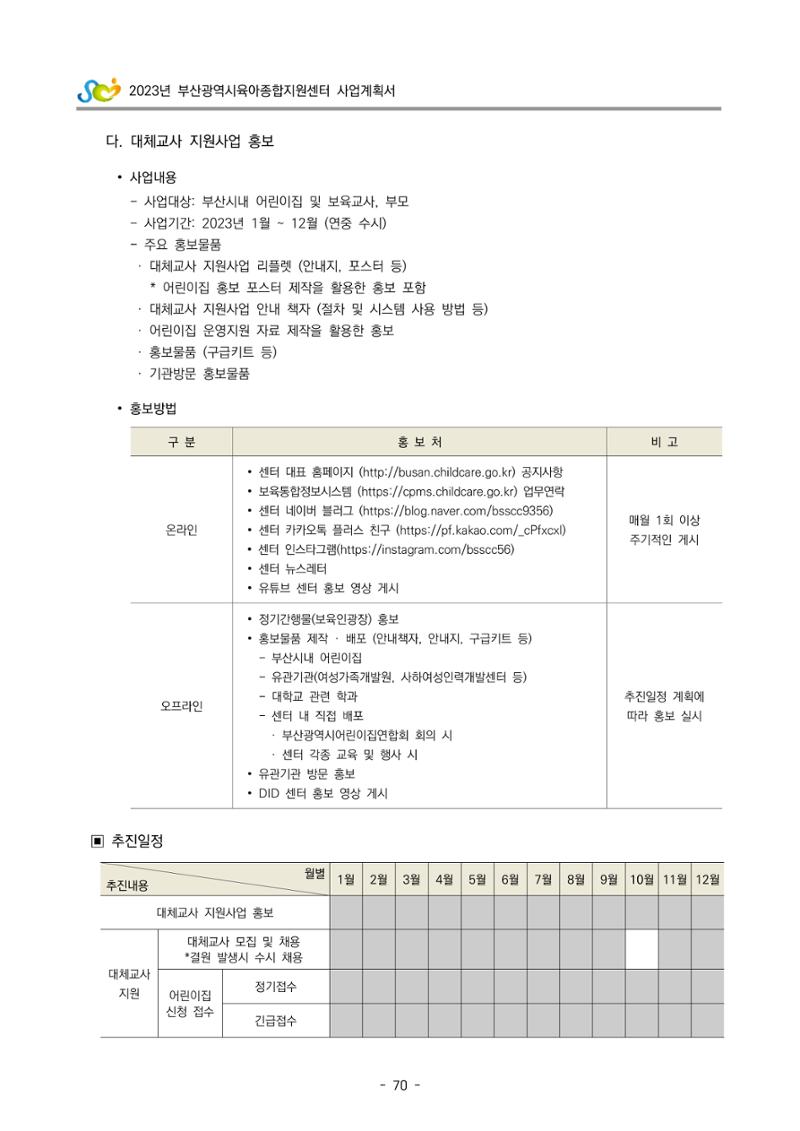 2023 부산광역시육아종합지원센터 사업계획서 72페이지