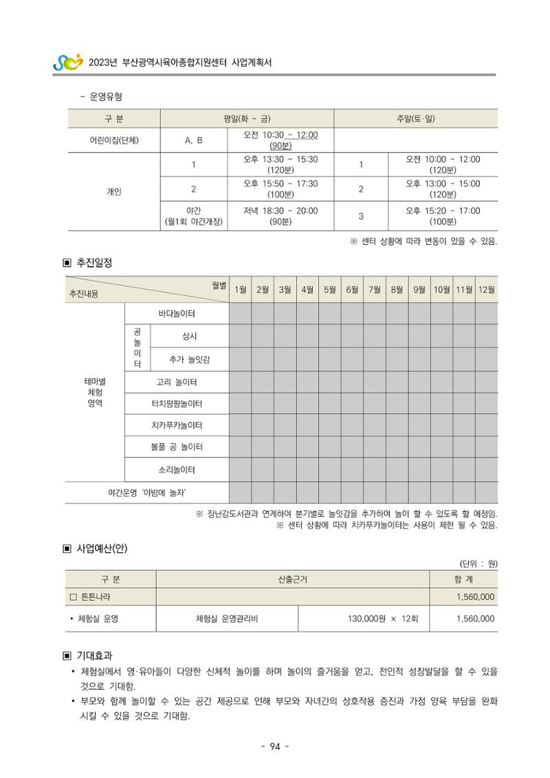 2023 부산광역시육아종합지원센터 사업계획서 96페이지