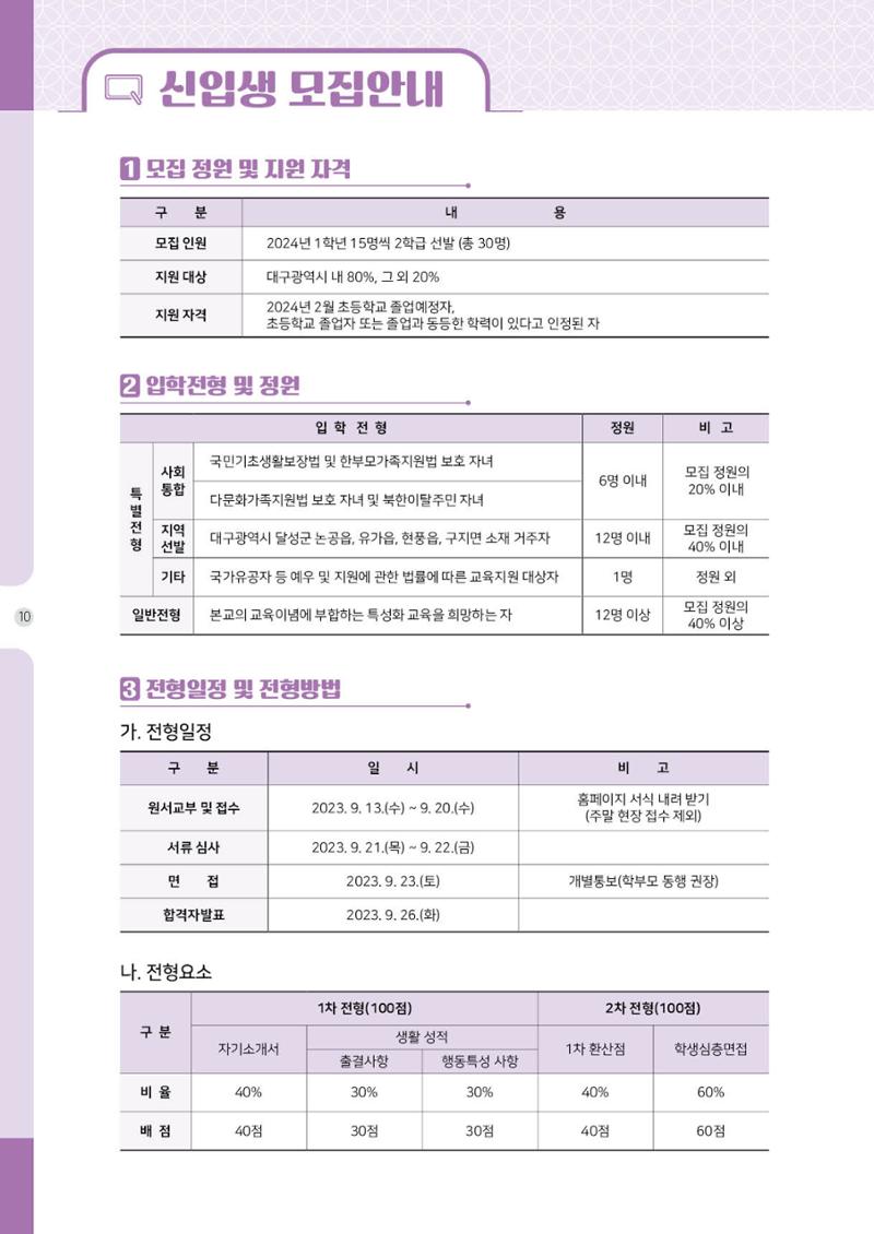 2024 한울안중학교 입학 홍보 팜플렛 10페이지