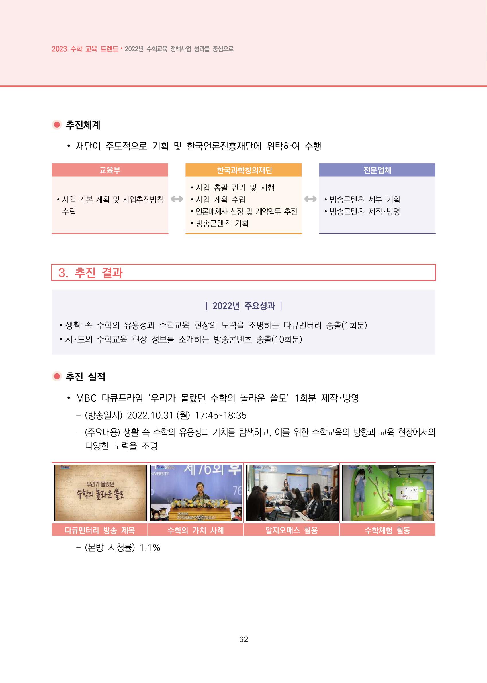 2023년 수학교육 트렌드 -2022년 수학교육 정책사업 성과를 중심으로- 연차보고서 68페이지