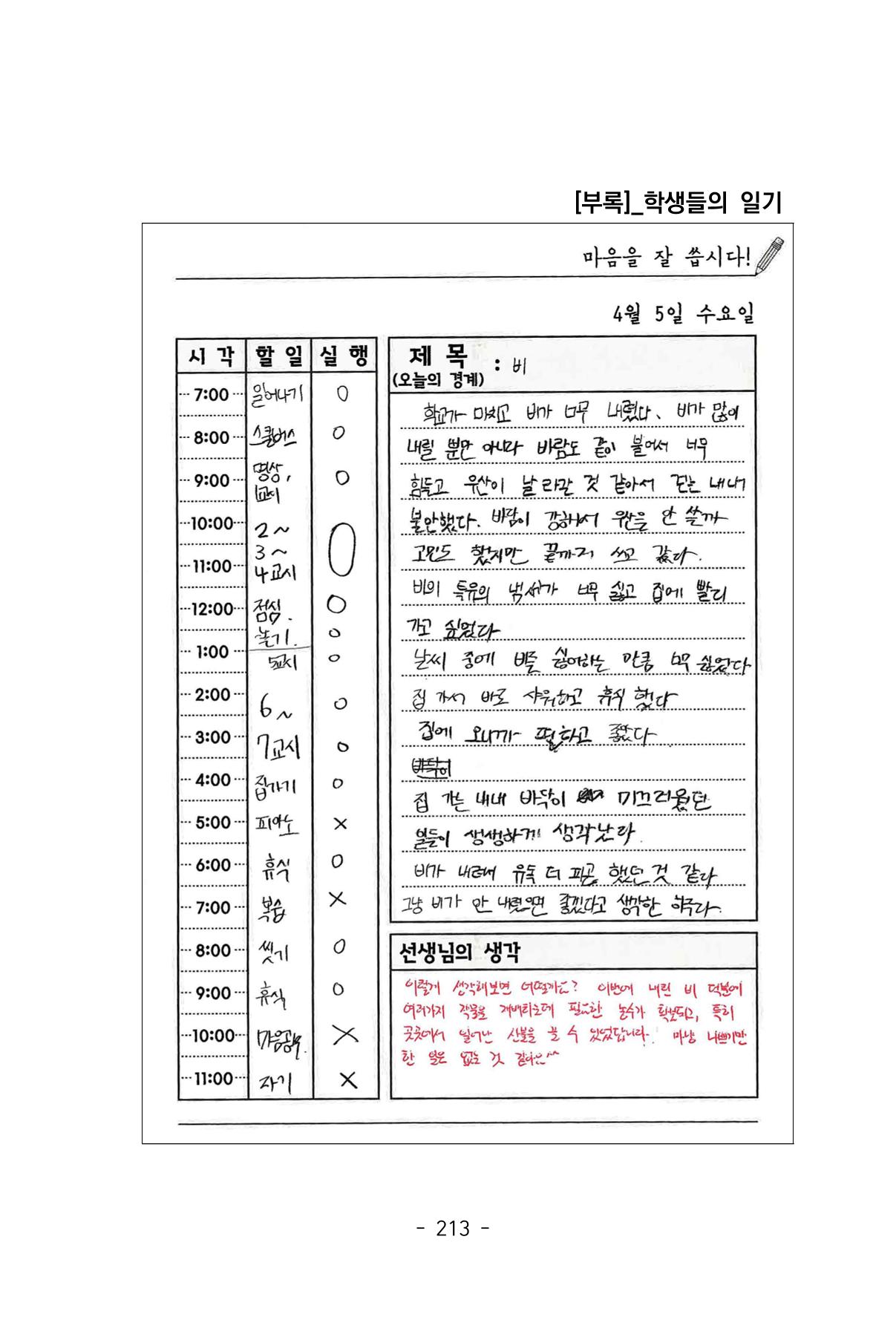 특성화중학교 아이들의 마음성장일기 내 마음일까? 215페이지