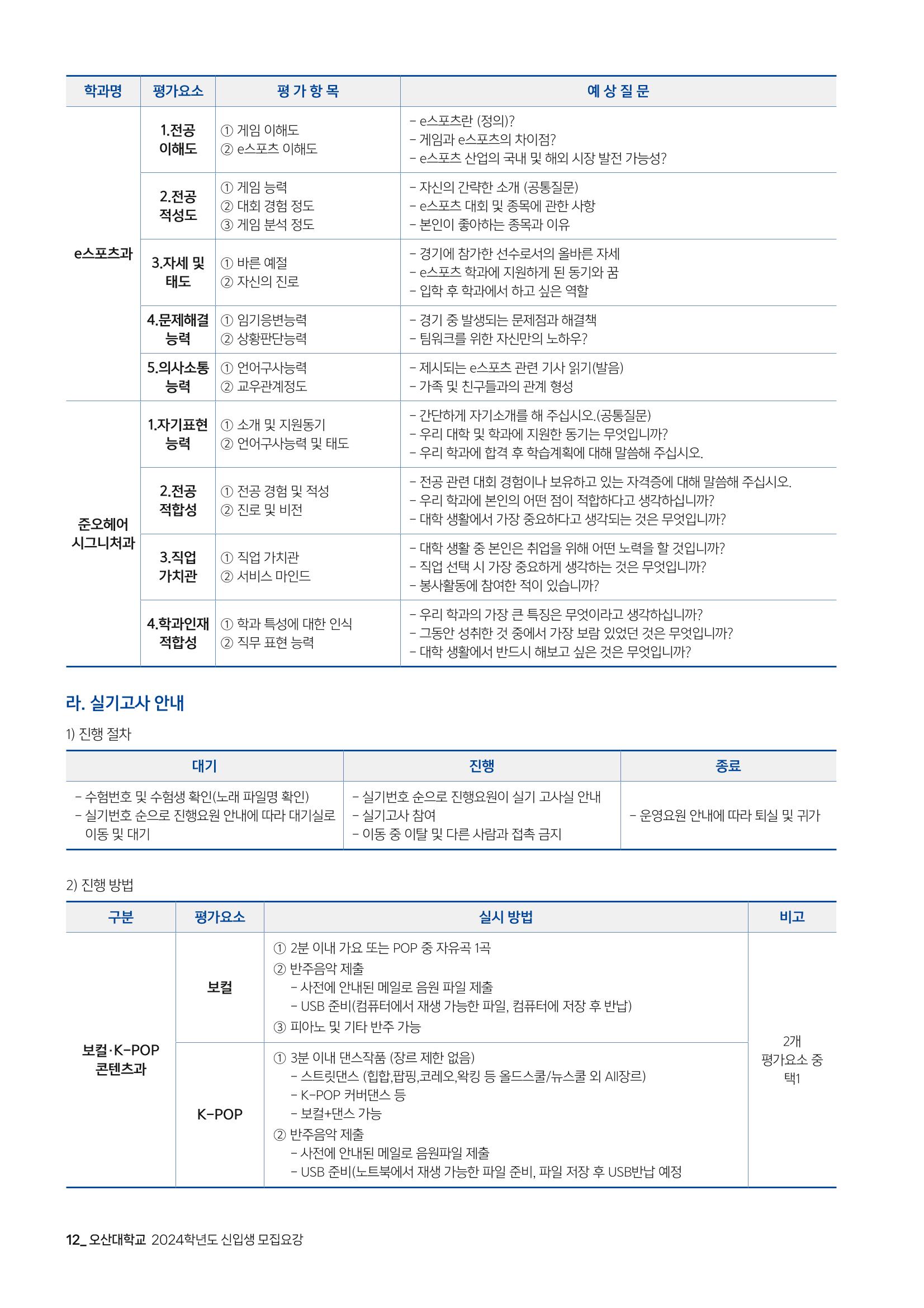 오산대학교 2024학년도 신입생 모집요강 12페이지