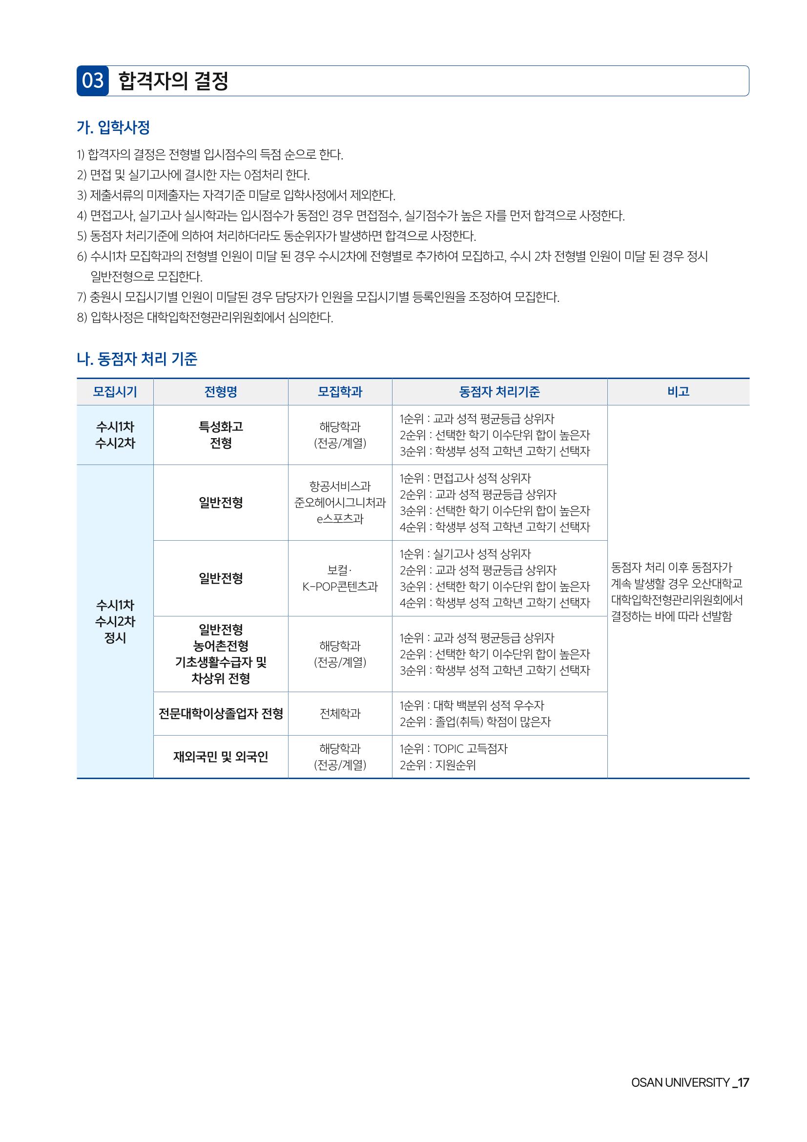 오산대학교 2024학년도 신입생 모집요강 17페이지