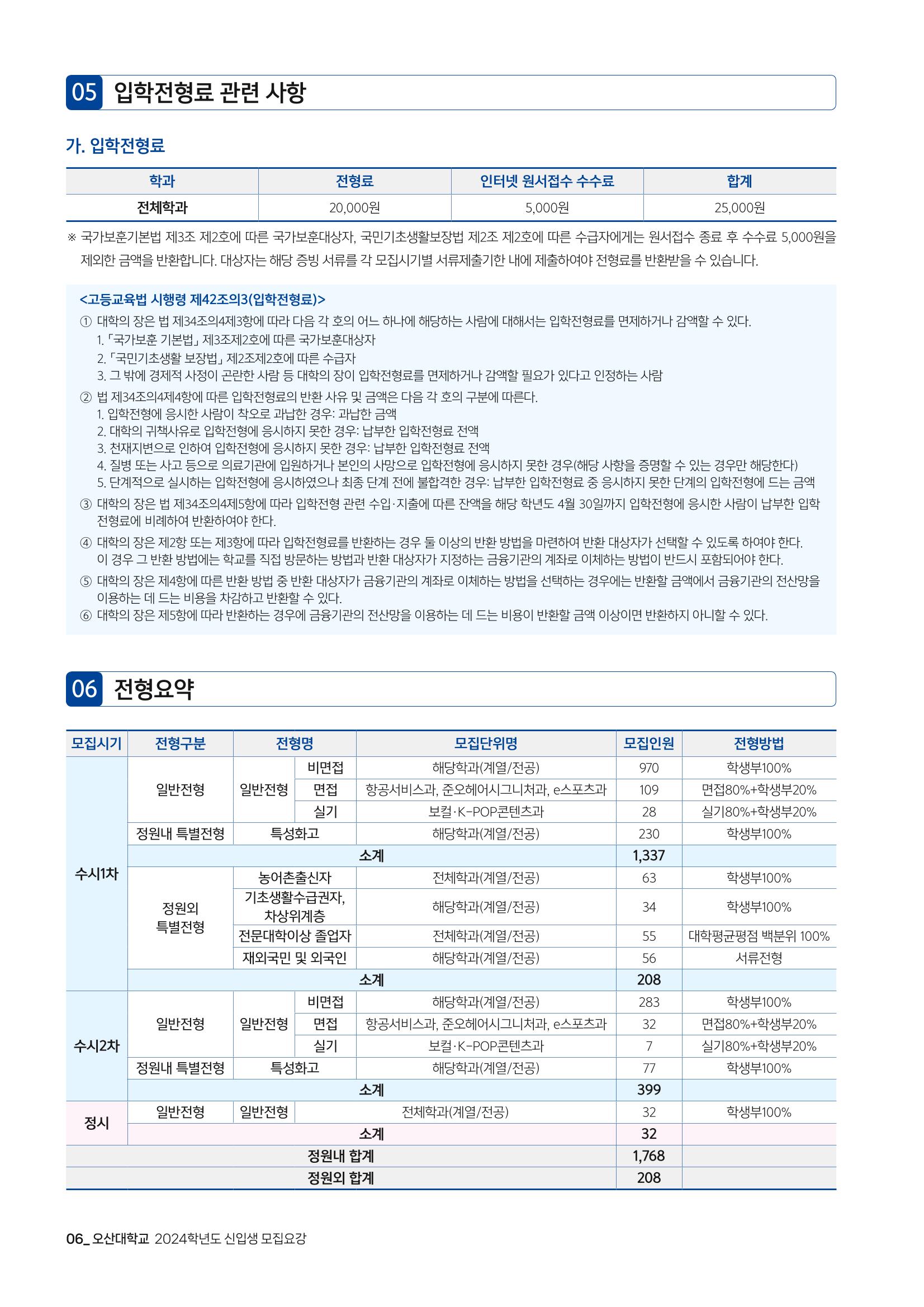 오산대학교 2024학년도 신입생 모집요강 6페이지
