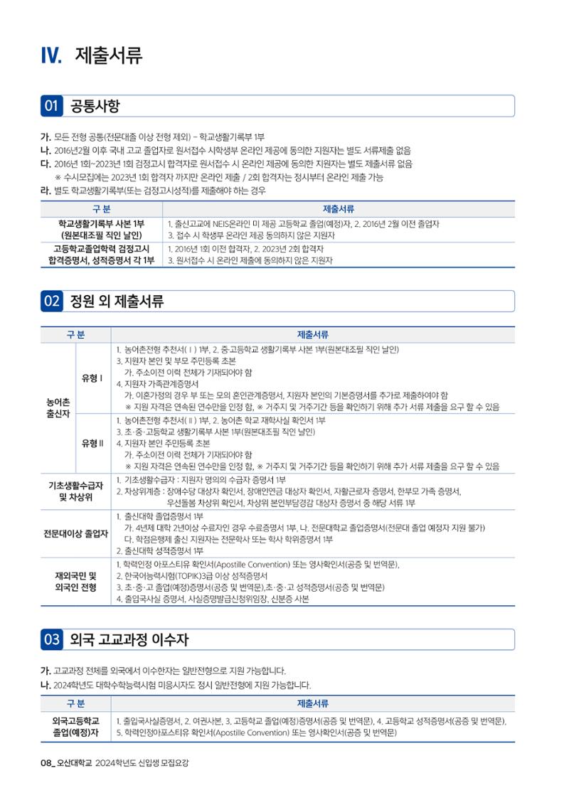 오산대학교 2024학년도 신입생 모집요강 8페이지