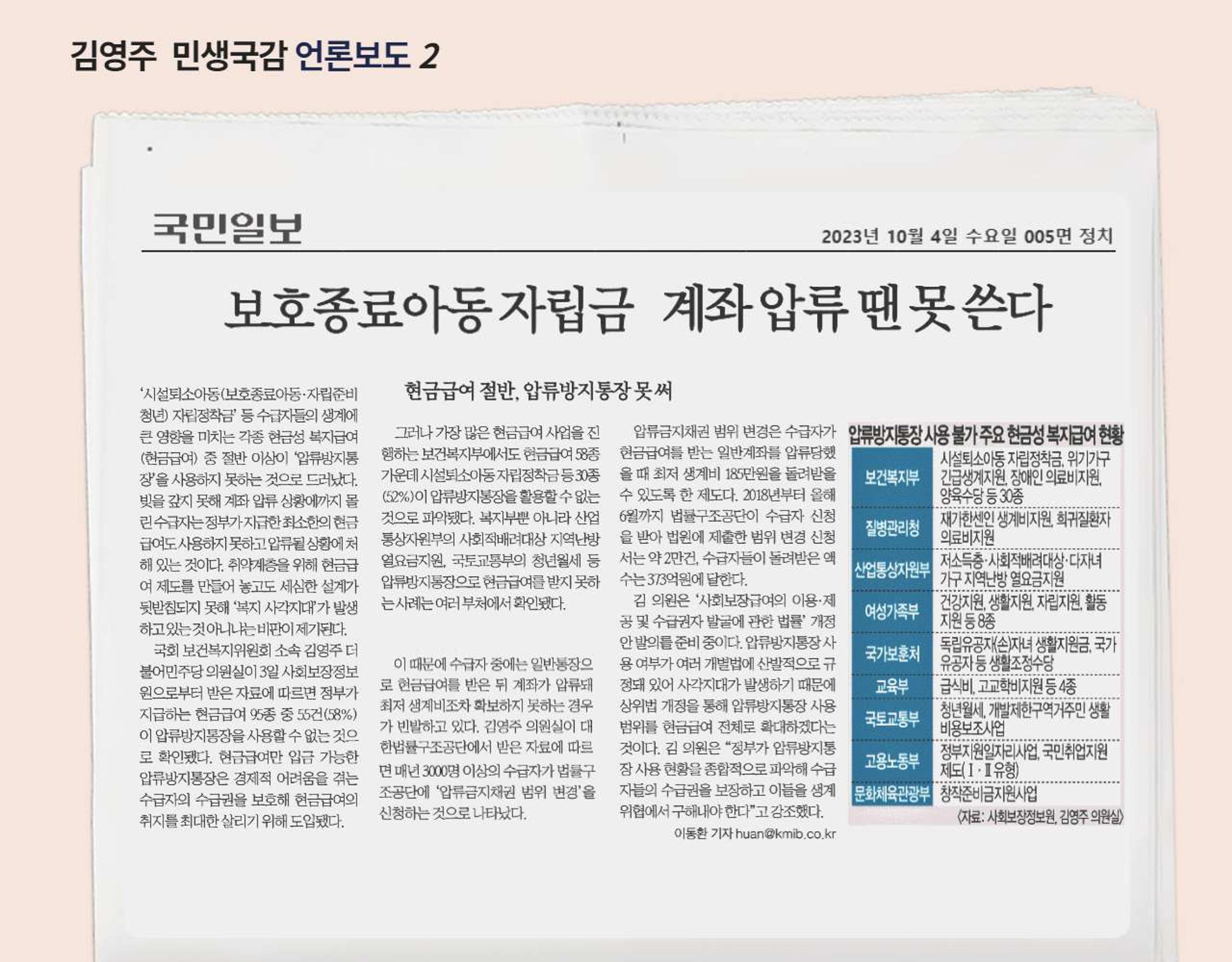<국회의원 김영주> 2023 민생국감 언론보도 3페이지