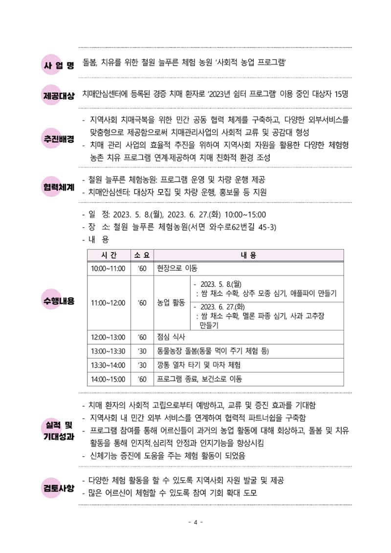 2023년 강원특별자치도 치매안심센터 민관협력사업 우수사례집 4페이지