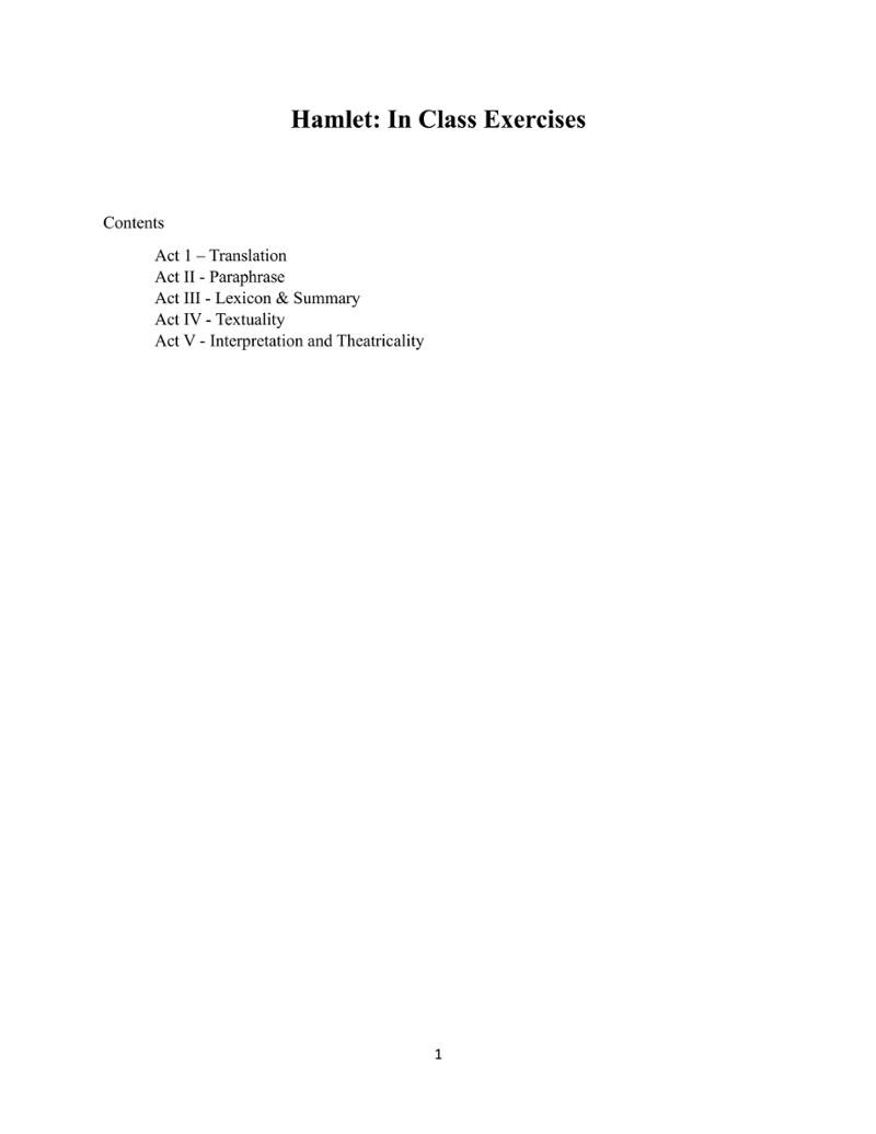 Hamlet: In Class Exercises 1페이지