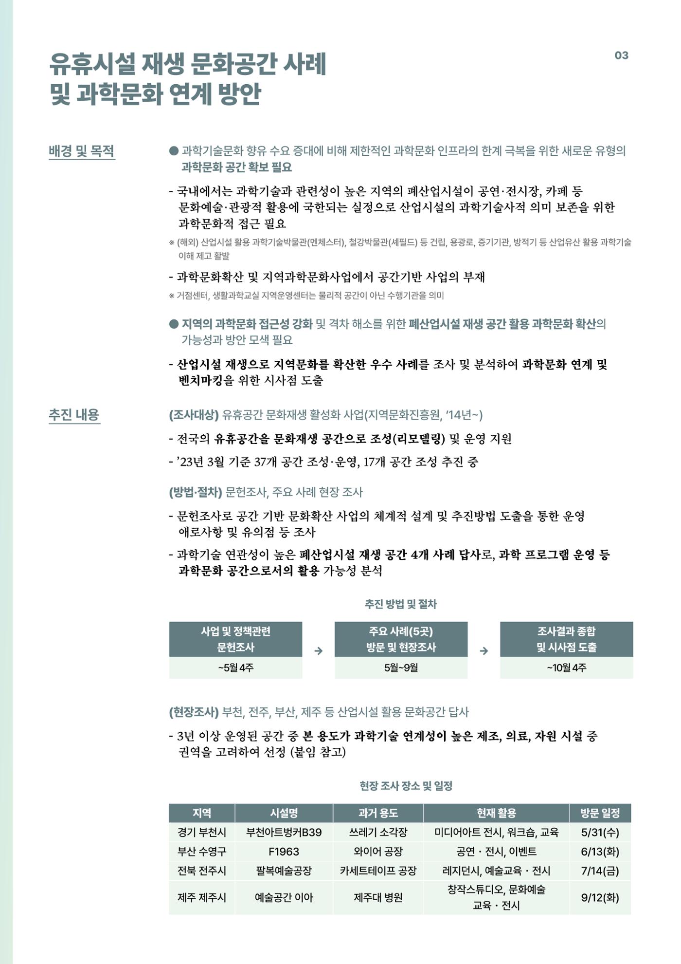 코팩포커스_유휴시설 재생 문화공간 사례 및 과학문화 연계 방안 3페이지