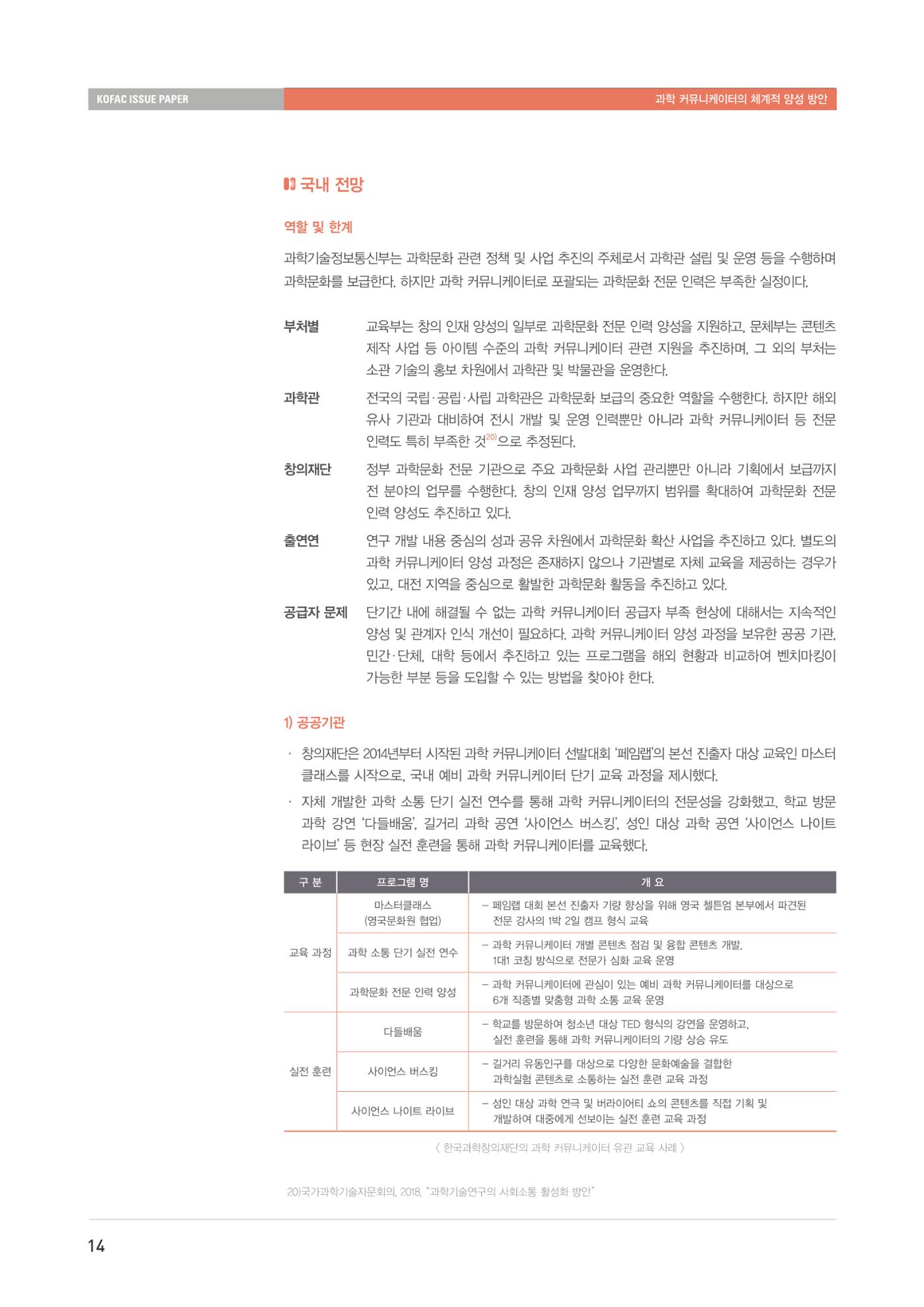 이슈페이퍼-과학 커뮤니케이터의 체계적 양성 방안 14페이지