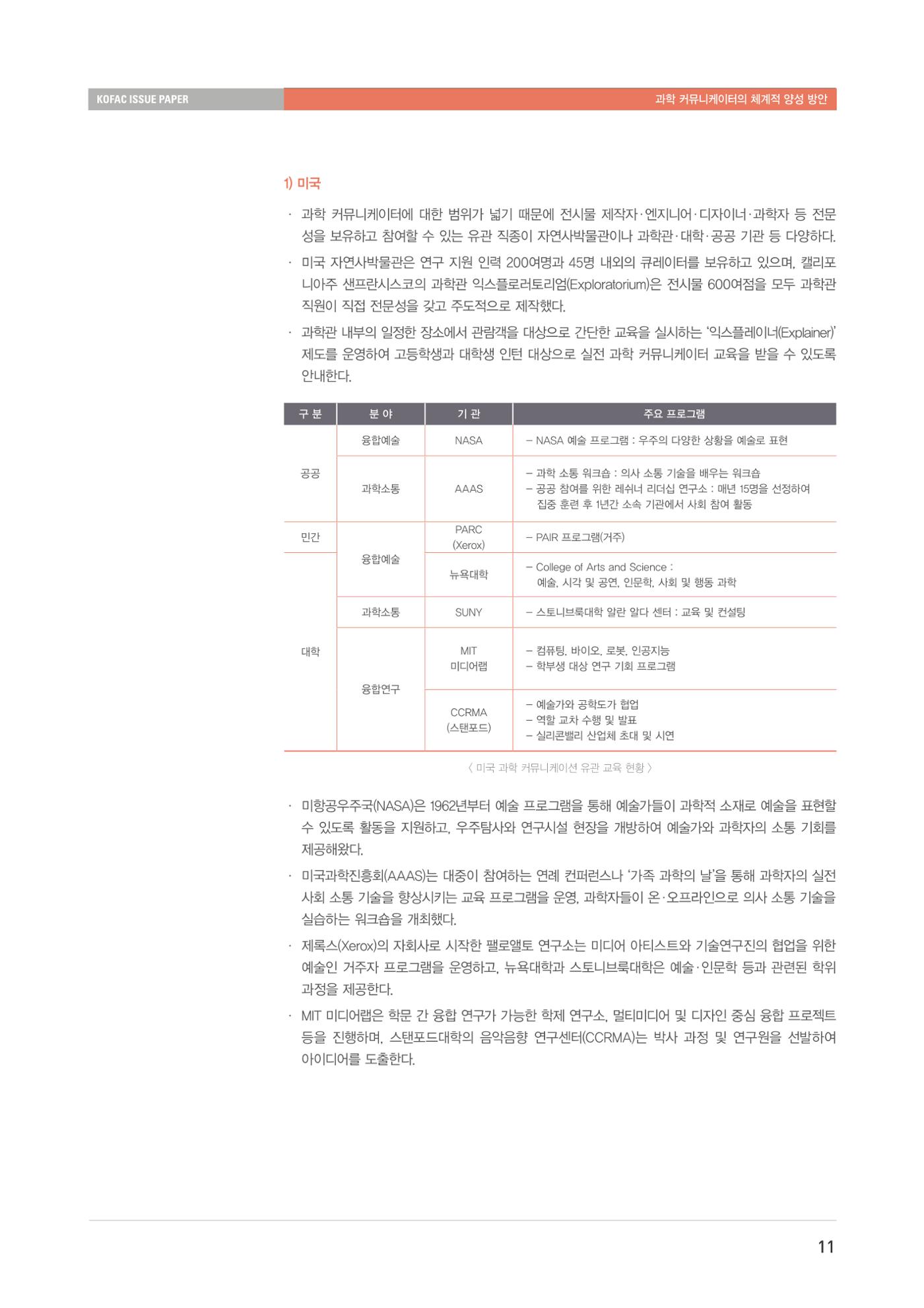 이슈페이퍼-과학 커뮤니케이터의 체계적 양성 방안 11페이지