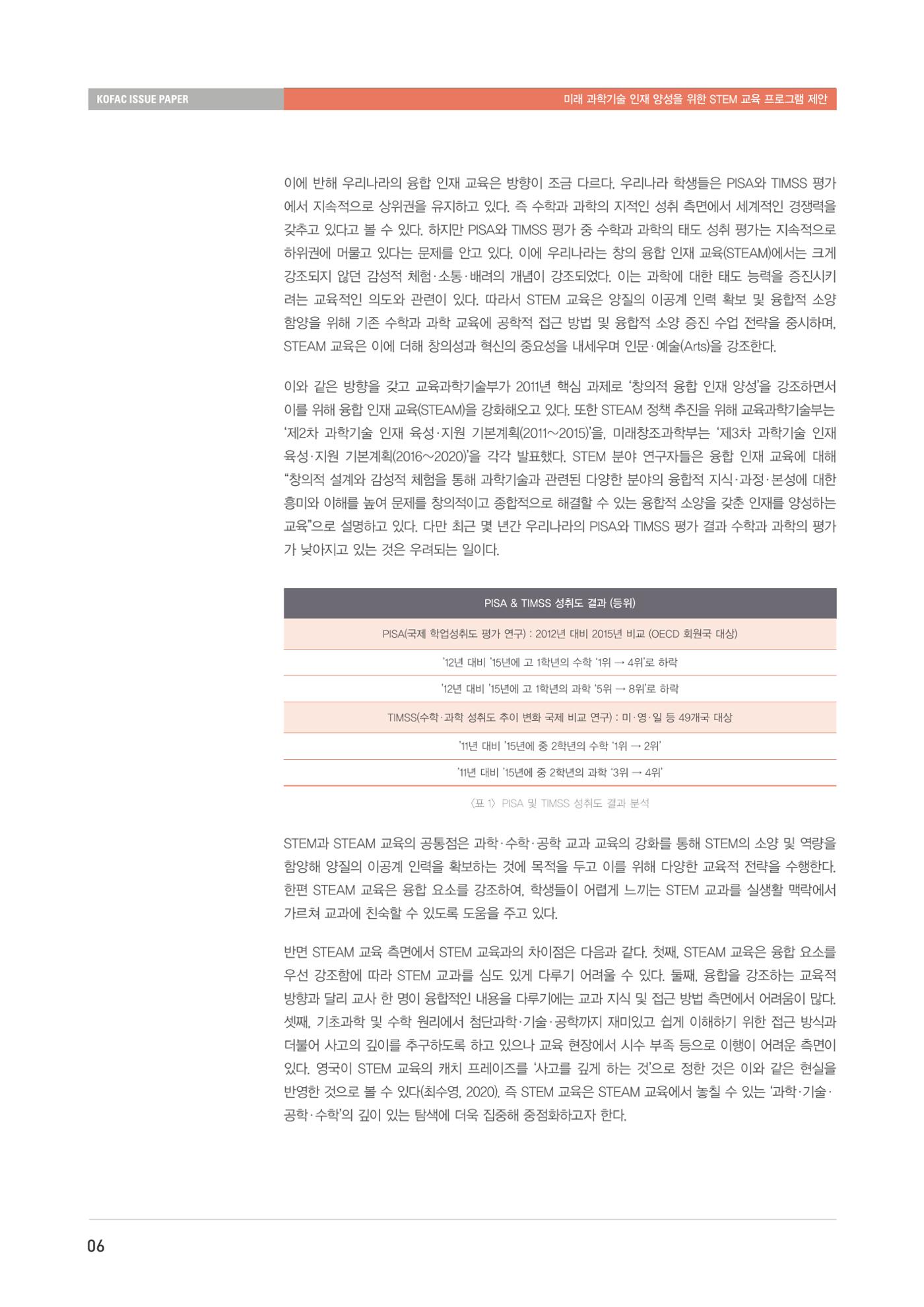 이슈페이퍼-미래 과학기술인재 양성을 위한 stem 교육 프로그램 제안 6페이지