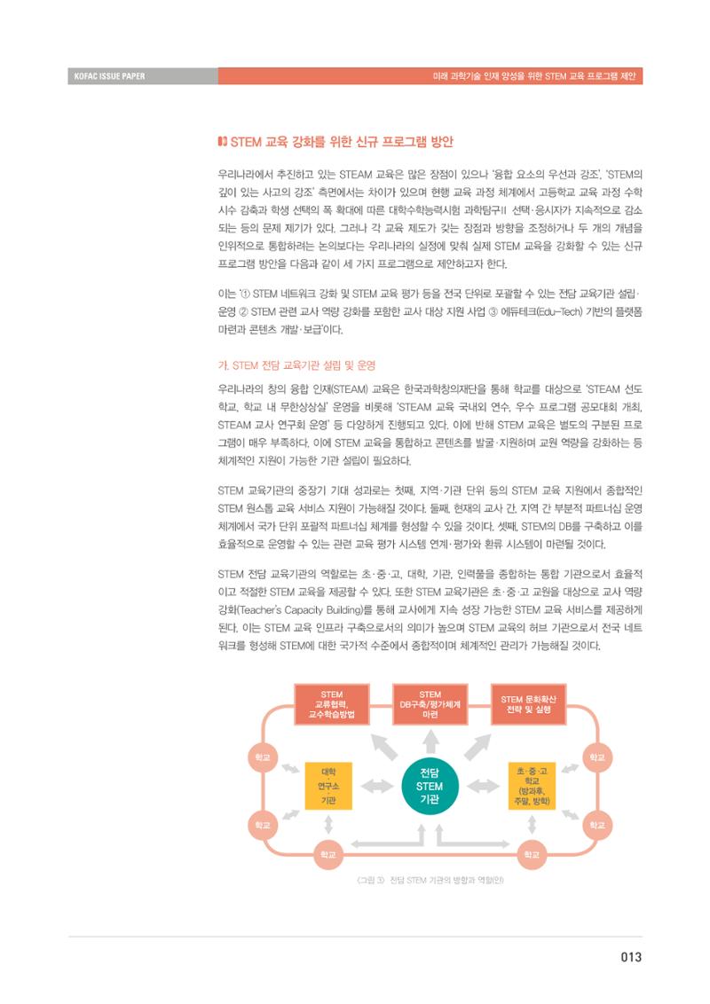 이슈페이퍼-미래 과학기술인재 양성을 위한 stem 교육 프로그램 제안 13페이지