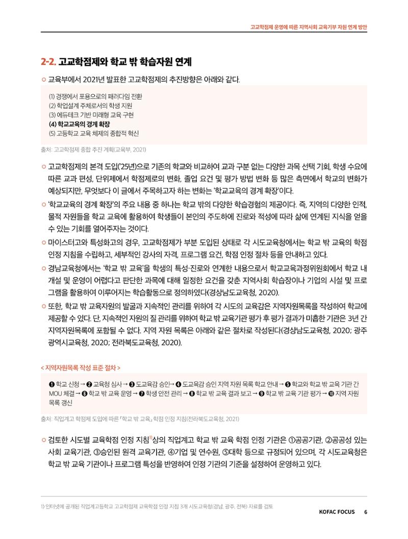 코팩포커스_고교학점제 운영에 따른 지역사회 교육기부 자원 연계 방향 6페이지