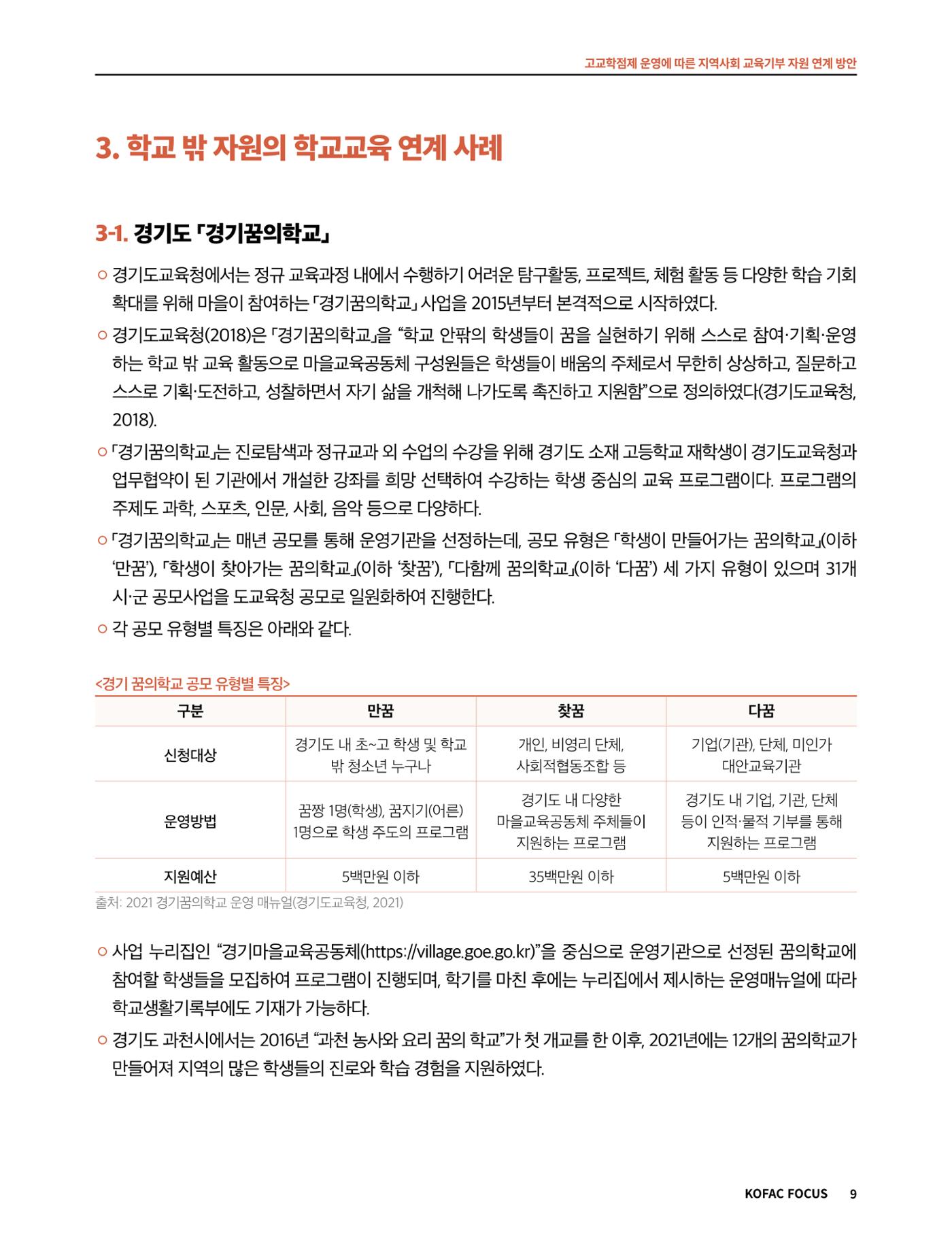 코팩포커스_고교학점제 운영에 따른 지역사회 교육기부 자원 연계 방향 9페이지