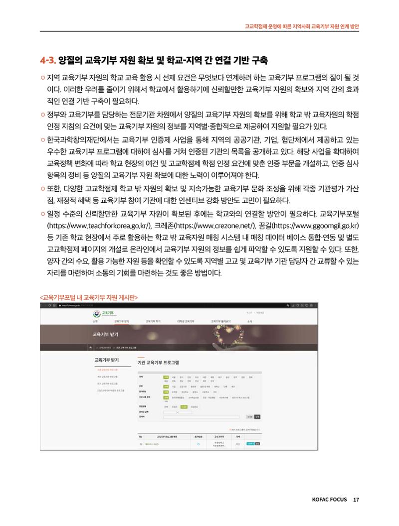 코팩포커스_고교학점제 운영에 따른 지역사회 교육기부 자원 연계 방향 17페이지