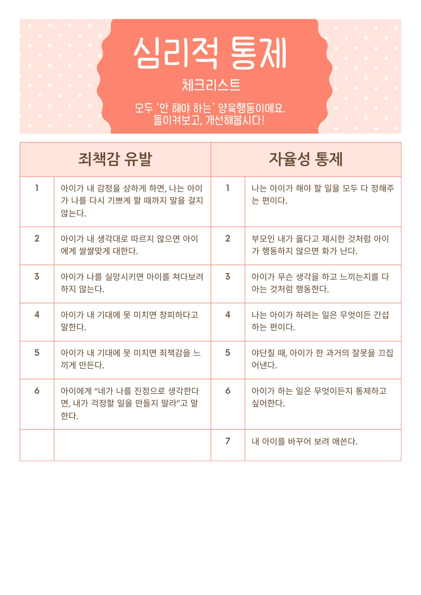 유아용 심리적 통제 체크리스트 1페이지