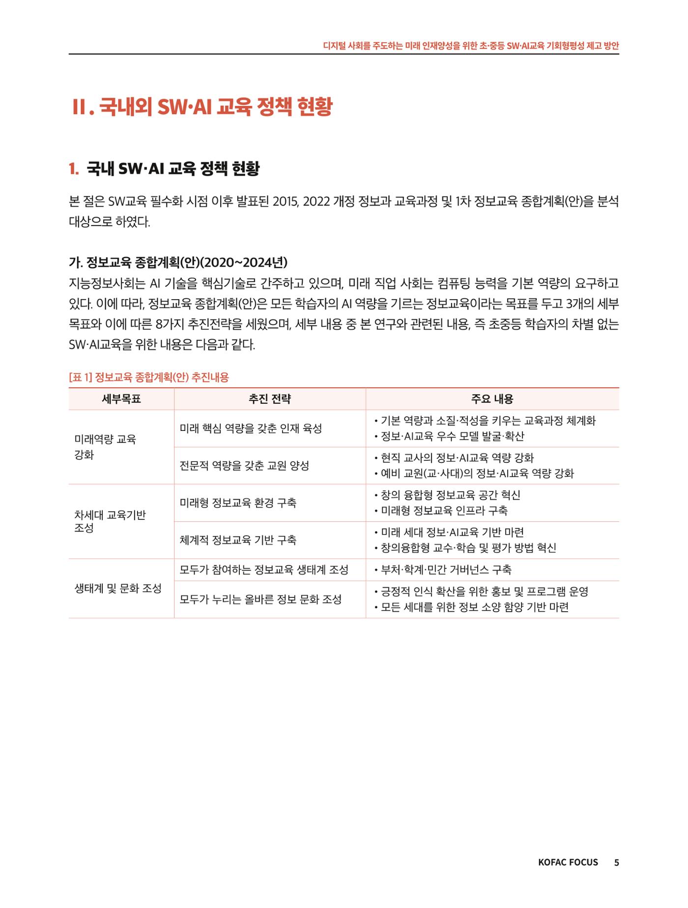 코팩포커스_디지털 사회를 주도하는 미래인재양성을 위한 초중등 SWAI교육 기회형평성 제고 방안 5페이지