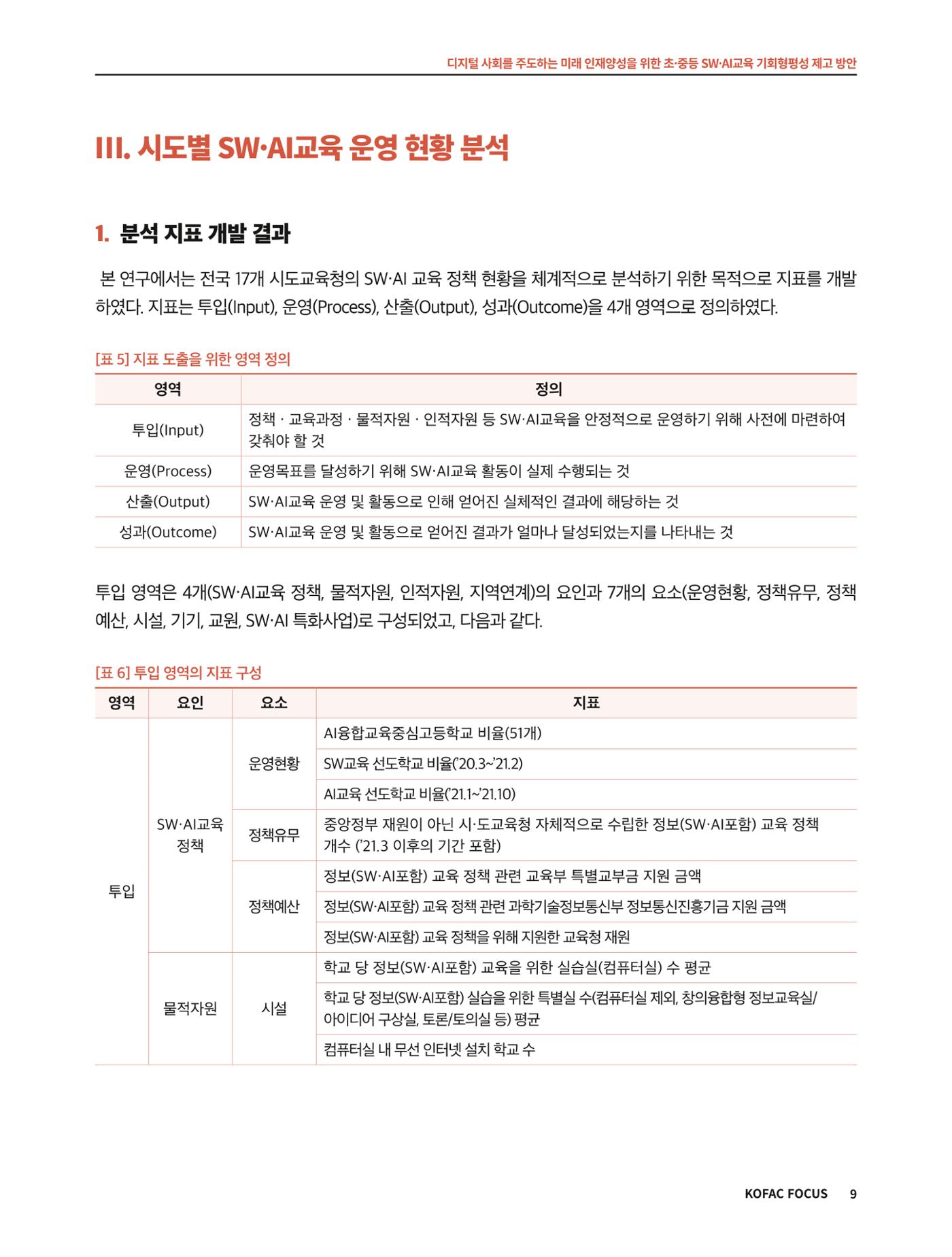 코팩포커스_디지털 사회를 주도하는 미래인재양성을 위한 초중등 SWAI교육 기회형평성 제고 방안 9페이지