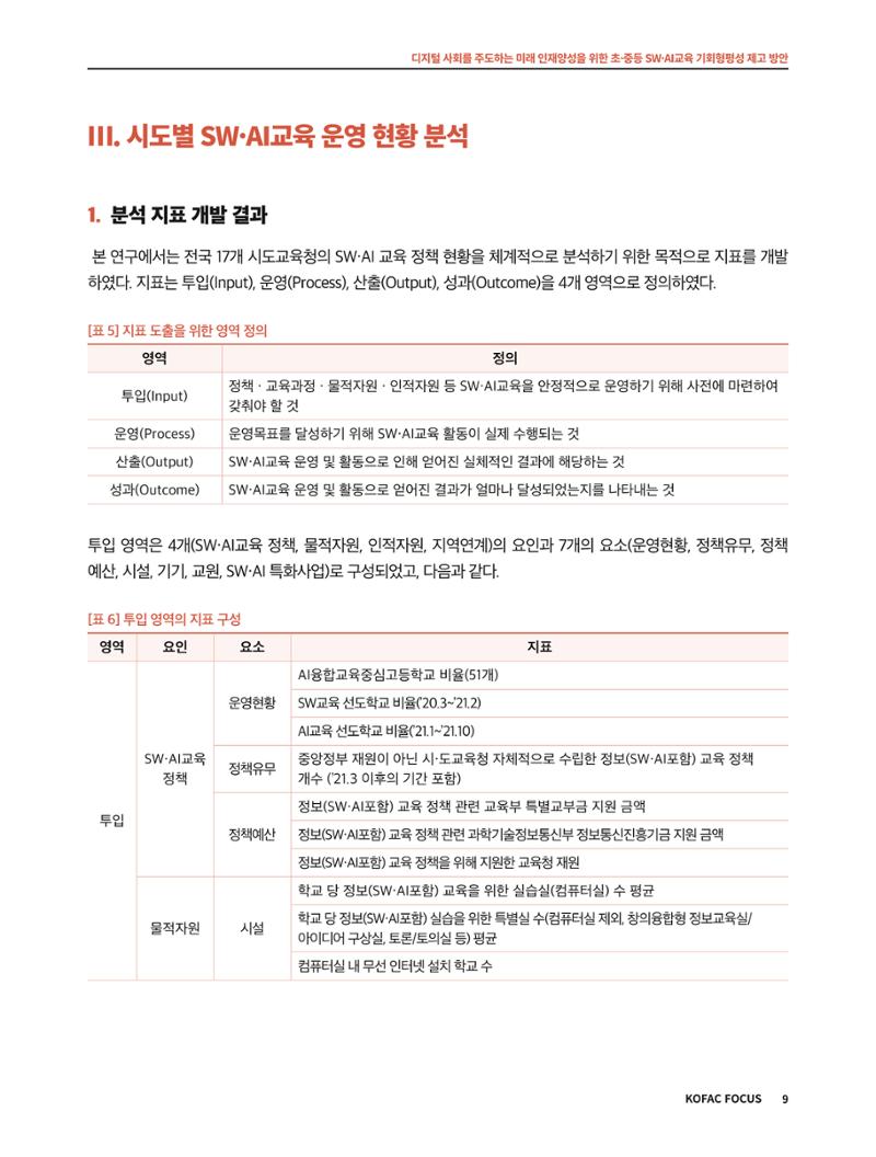 코팩포커스_디지털 사회를 주도하는 미래인재양성을 위한 초중등 SWAI교육 기회형평성 제고 방안 9페이지