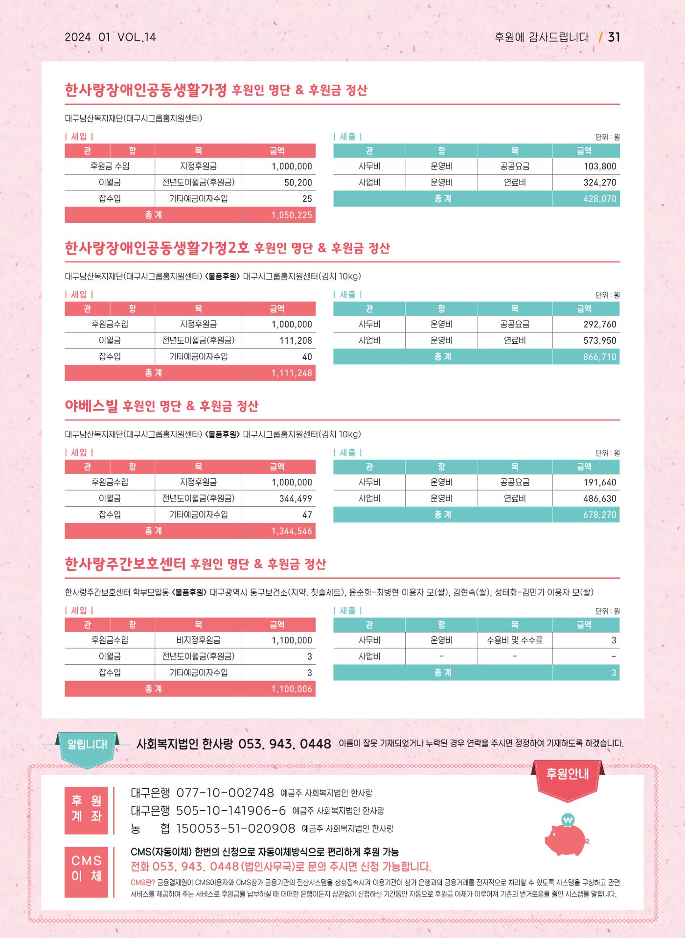 사회복지법인 한사랑 소식지 14호 31페이지