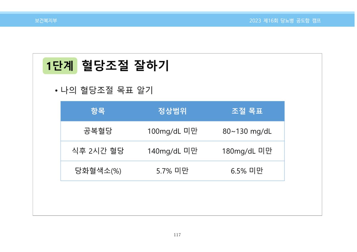 한국소아당뇨인협회 16회 공도함 캠프 E북 자료집 117페이지