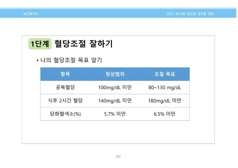 한국소아당뇨인협회 16회 공도함 캠프 E북 자료집 117페이지