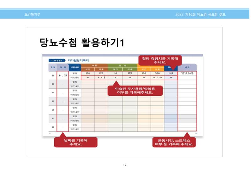 한국소아당뇨인협회 16회 공도함 캠프 E북 자료집 47페이지