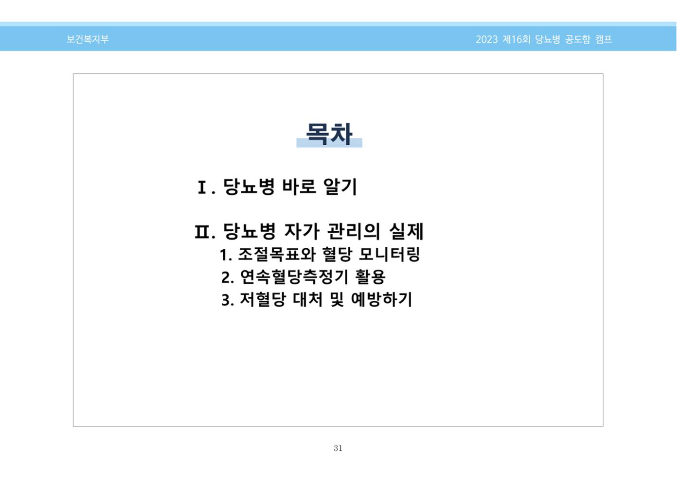한국소아당뇨인협회 16회 공도함 캠프 E북 자료집 31페이지