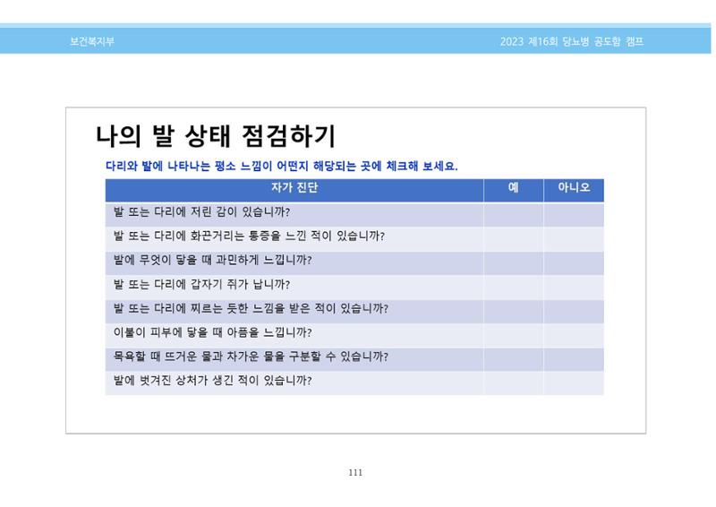 한국소아당뇨인협회 16회 공도함 캠프 E북 자료집 111페이지