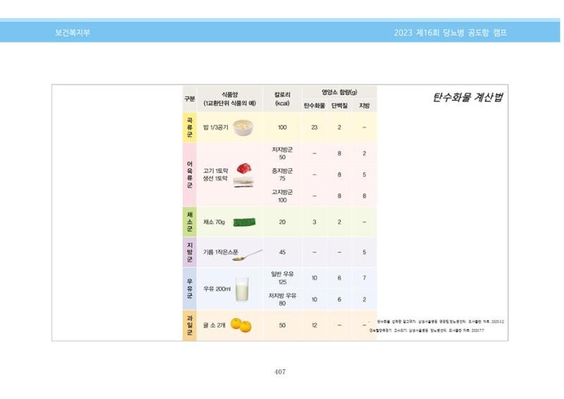 한국소아당뇨인협회 16회 공도함 캠프 E북 자료집 407페이지