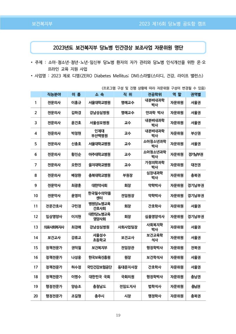 한국소아당뇨인협회 16회 공도함 캠프 E북 자료집 19페이지