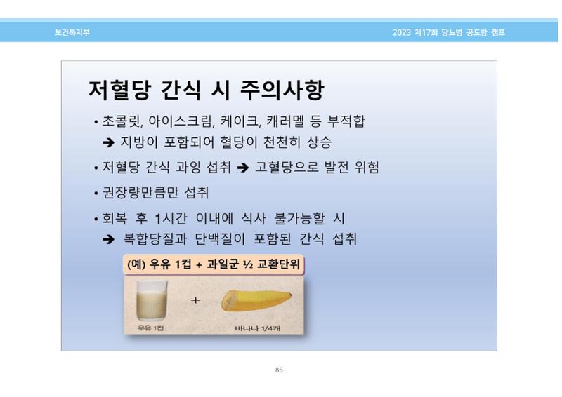 한국소아당뇨인협회 17회 공도함 캠프 E북 자료집 86페이지