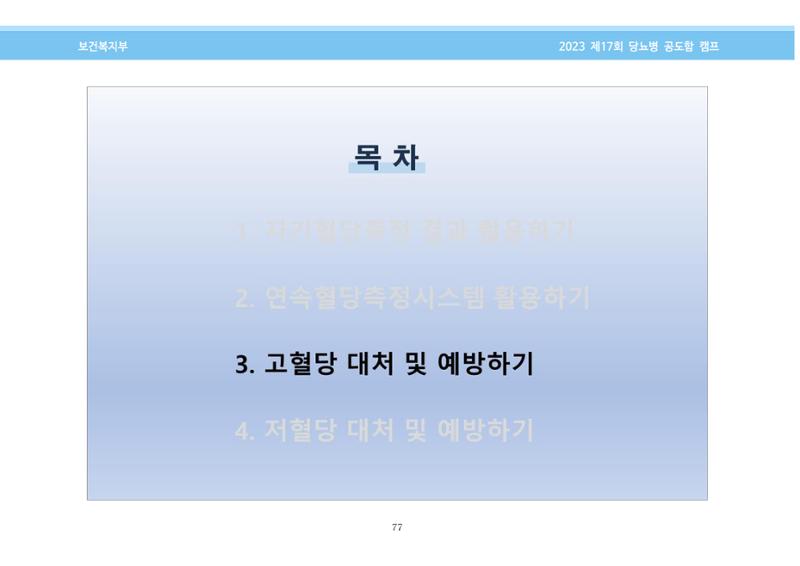 한국소아당뇨인협회 17회 공도함 캠프 E북 자료집 77페이지