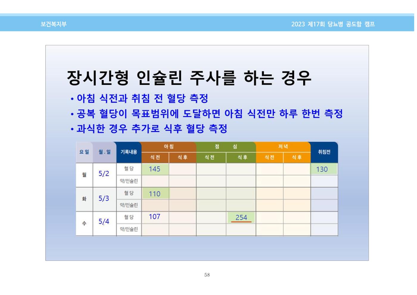 한국소아당뇨인협회 17회 공도함 캠프 E북 자료집 58페이지