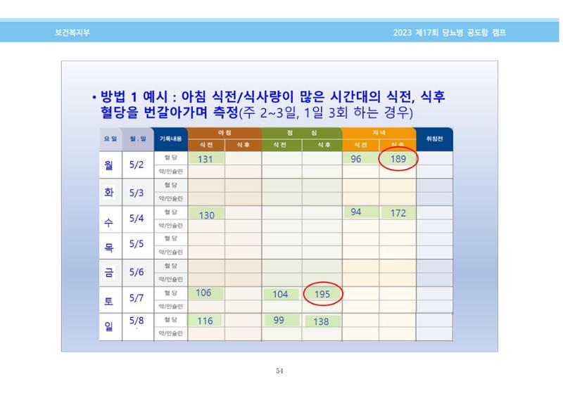 한국소아당뇨인협회 17회 공도함 캠프 E북 자료집 54페이지