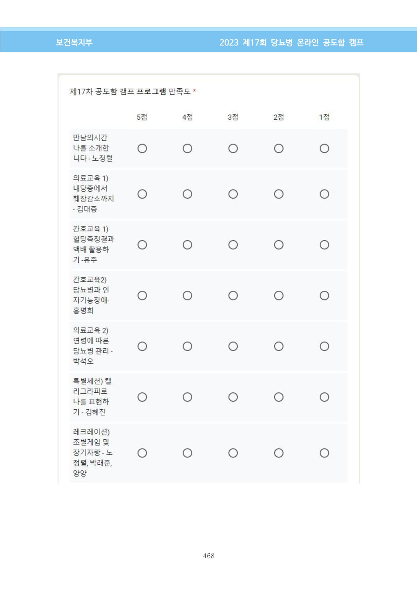 한국소아당뇨인협회 17회 공도함 캠프 E북 자료집 468페이지