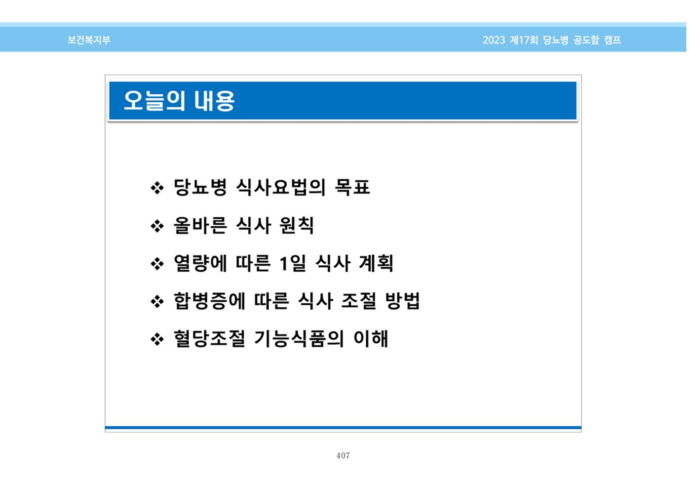 한국소아당뇨인협회 17회 공도함 캠프 E북 자료집 407페이지