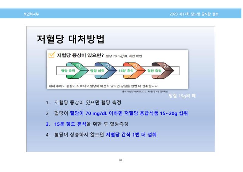 한국소아당뇨인협회 17회 공도함 캠프 E북 자료집 84페이지