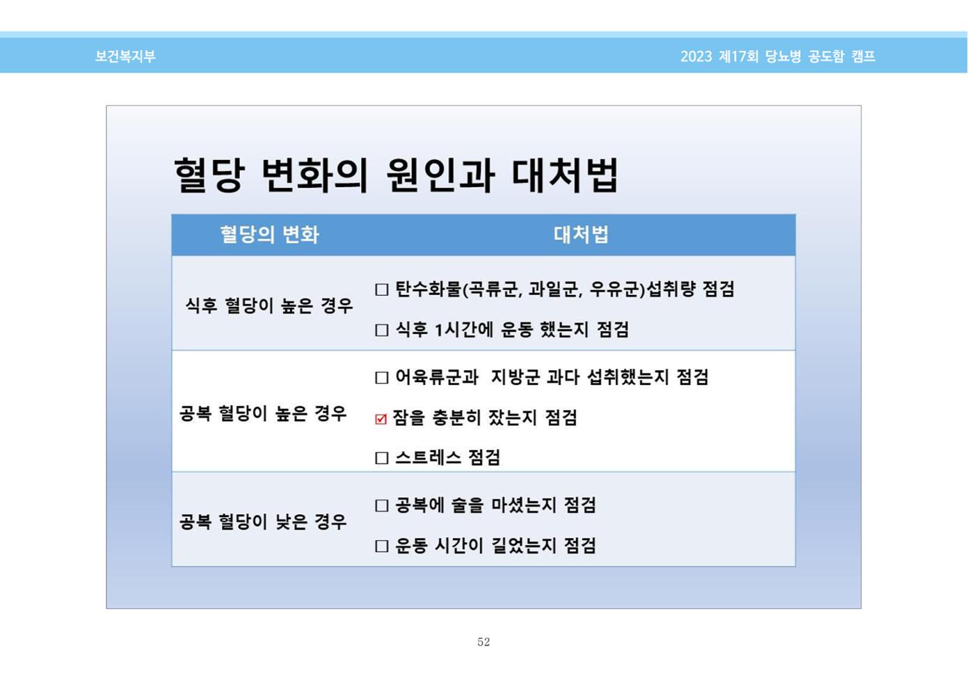 한국소아당뇨인협회 17회 공도함 캠프 E북 자료집 52페이지