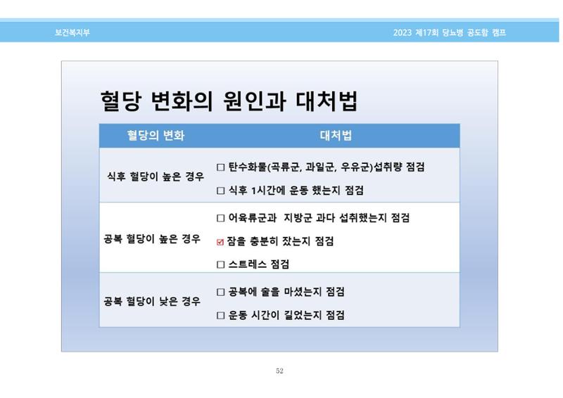 한국소아당뇨인협회 17회 공도함 캠프 E북 자료집 52페이지